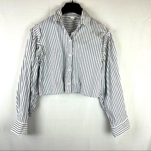 Club Monaco cropped strip ruffle shoulder shirt XS